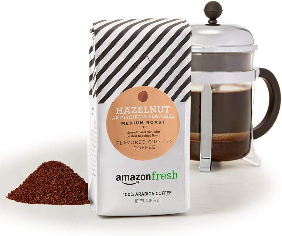 AmazonFresh Hazelnut Flavored Coffee, Ground, Medium Roast, 12 Ounce