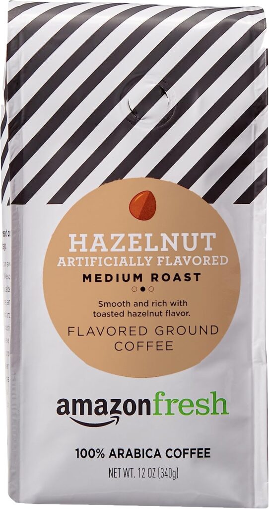 AmazonFresh Hazelnut Flavored Coffee, Ground, Medium Roast, 12 Ounce