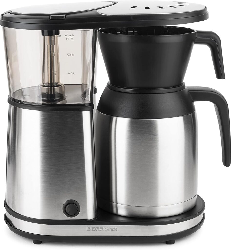 ---Bonavita 8 Cup Coffee Maker, One-Touch Pour Over Brewing with Thermal Carafe, SCA Certified, Stainless Steel (BV1900TS)