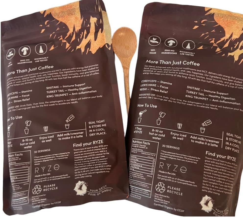 ORGANIC RYZE MUSHROOM COFFEE X2 WITH FREE WOODEN SPOON!